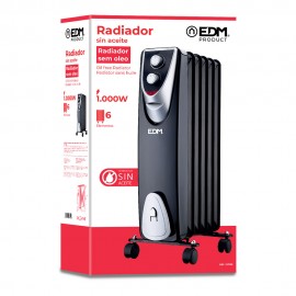 RADIADOR SEM ÓLEO 400/600/1000 W COM 6 ELEMENTOS MODELO BLACK EDITION
