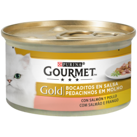PURINA GATO GOURMET GOLD PEDACINHOS EM MOLHO SALMAO E FRANGO -85GR