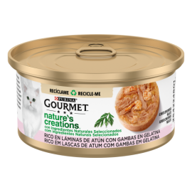 PURINA GATO GOURMET NATURE'S CREATIONS LASCAS ATUM E GAMBAS - 70GR