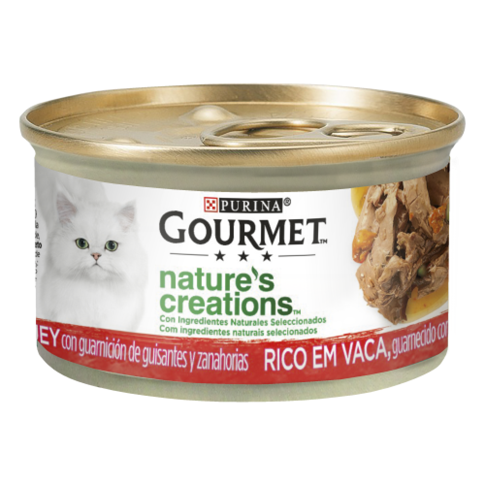 PURINA GATO GOURMET  NATURE'S CREATIONS VACA ,ERVILHA  E CENOURA - 85GR