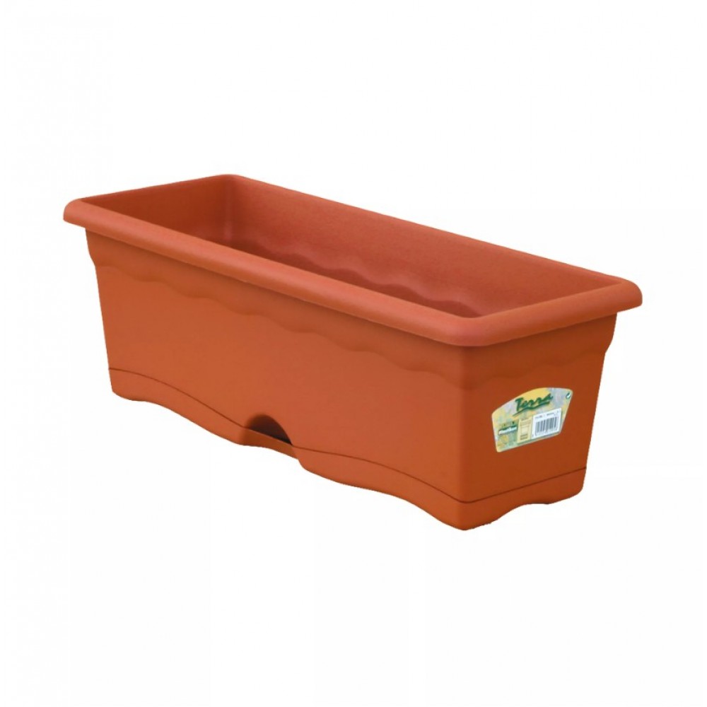 FLOREIRA COM PRATO INTEGRADO COR TERRACOTA 60 x 20 cm