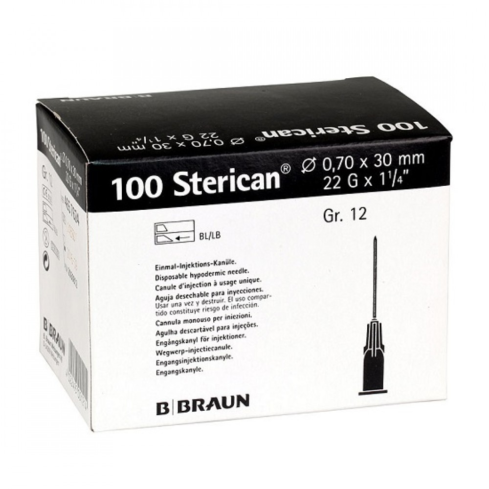 AGULHA DESCARTAVEL G22 0.7X30 MM PRETA STERICAN - (caixa 100 unidades)