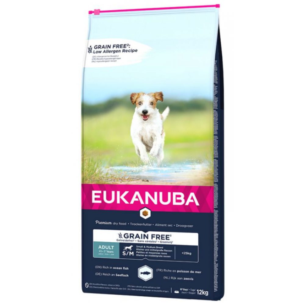 EUKANUBA CAO ADULTO GRAIN FREE SMALL/MEDIUM PESCADO AZUL 12KG
