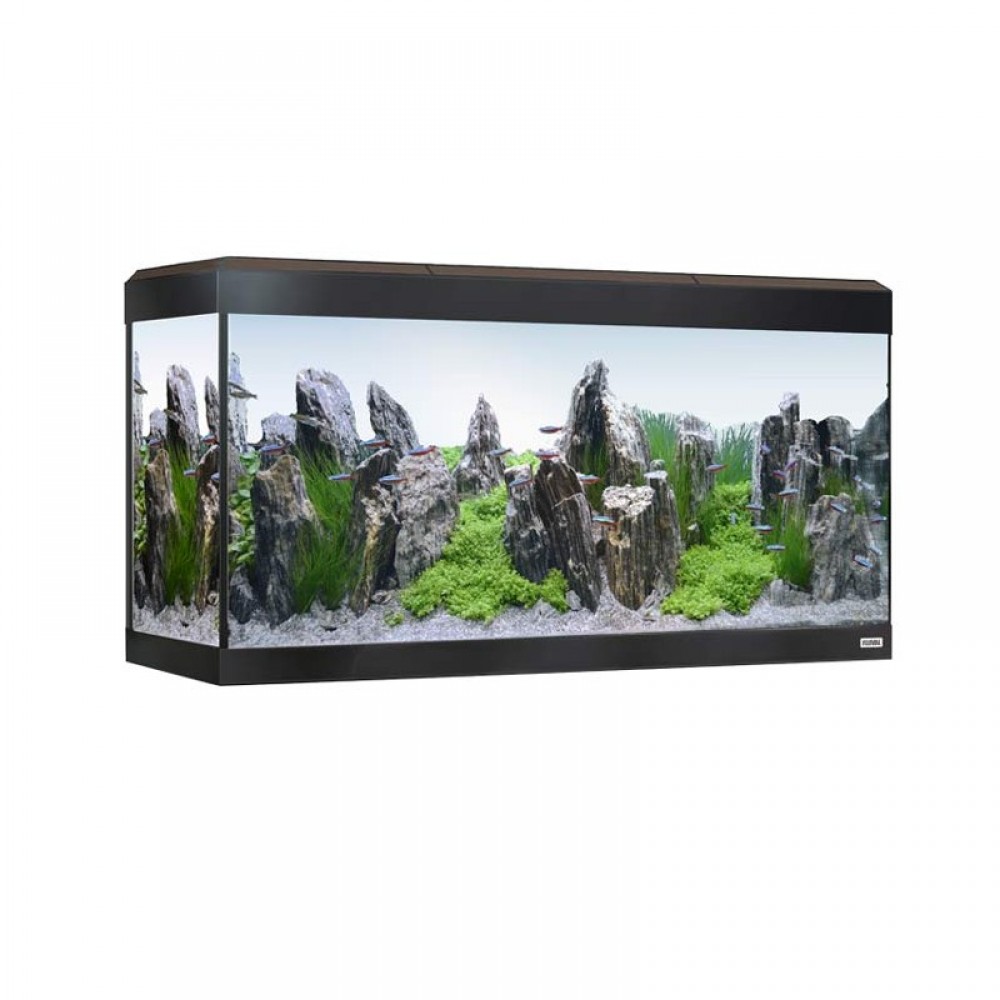 AQUARIO ROMA 200LT COM ILUMINAÇÃO LED BLUETOOTH NOGUEIRA + MESA EM NOGUEIRA