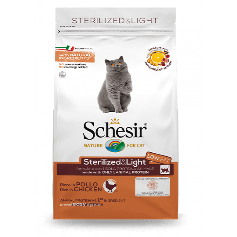 SCHESIR GATO ADULTO ESTERILIZADO & LIGHT  FRANGO - 400G
