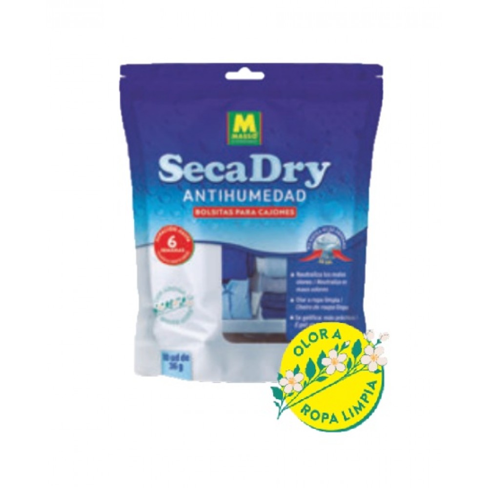 SECADRY BOLSAS ANTI HUMIDADE EM GEL GAVETAS E ARMÁRIOS 36G - 10 UNIDADES