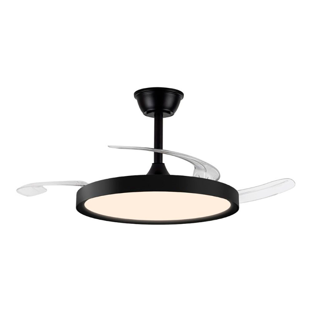 VENTOINHA DE TETO LED 3CCT COM PÁS RETRÁTEIS, POLARIS, 43 W, 4430 lm, PRETO, LÂMINAS Ø106 cm, TECTO Ø48,5 cm, ALTURA 32 - 42 cm