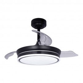 VENTOINHA DE TETO LED 3CCT PÁS RETRÁTEIS MOSS MINI 46 W 5520 lm PRETO, PÁS Ø92 cm, APLIQUE Ø39 cm, ALTURA 32 - 42 cm