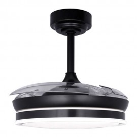 VENTOINHA DE TETO LED 3CCT PÁS RETRÁTEIS MOSS MINI 46 W 5520 lm PRETO, PÁS Ø92 cm, APLIQUE Ø39 cm, ALTURA 32 - 42 cm