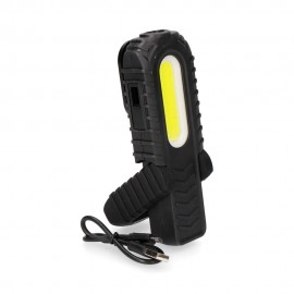 LANTERNA DE TRABALHO LED RECARREGÁVEL COM USB. COM GANCHO + ÍMÃ + SUPORTE. COB 5W 300 Lm / 3W 90 Lm