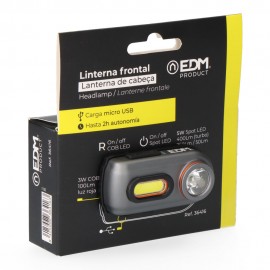 LANTERNA DE CABEÇA 2 LEDS 3W 100Lm, 5W 400Lm RECARREGÁVEL.