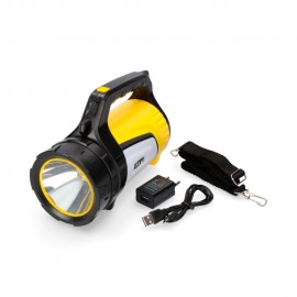 LANTERNA CANHÃO MULTIFUNCIONAL. LUZ PRINCIPAL 10W 350Lm + LATERAL 3W 100Lm + LATERAL VERMELHA 3W 20 Lm E POWER BANK