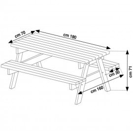 MESA DE PICNIC DE MADEIRA 180X160X70CM