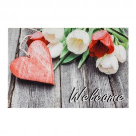 TAPETE DE INTERIOR, DECO PRINT, 40 x 60 cm, 100% POLIAMIDA, FLORES CORAÇÃO WELCOME