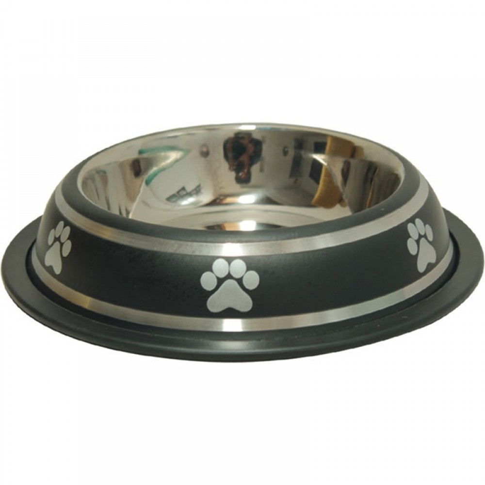COMEDOURO L AÇO INOXIDAVEL PRETO/ OSSOS 1800ML