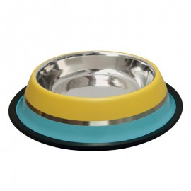 COMEDOURO L AÇO INOXIDAVEL AMARELO/AZUL 1800ML