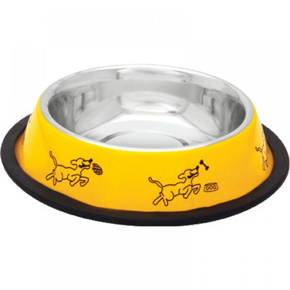 COMEDOURO M AÇO INOXIDAVEL AMARELO / OSSOS 900ML