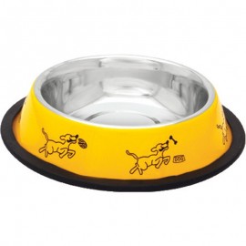 COMEDOURO M AÇO INOXIDAVEL AMARELO / OSSOS 900ML