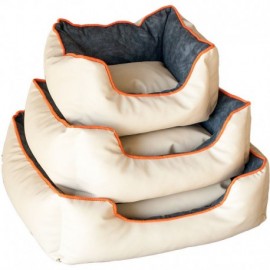 CAMA EM TECIDO MODELO POLI-PELE BEJE QUADRADA T1