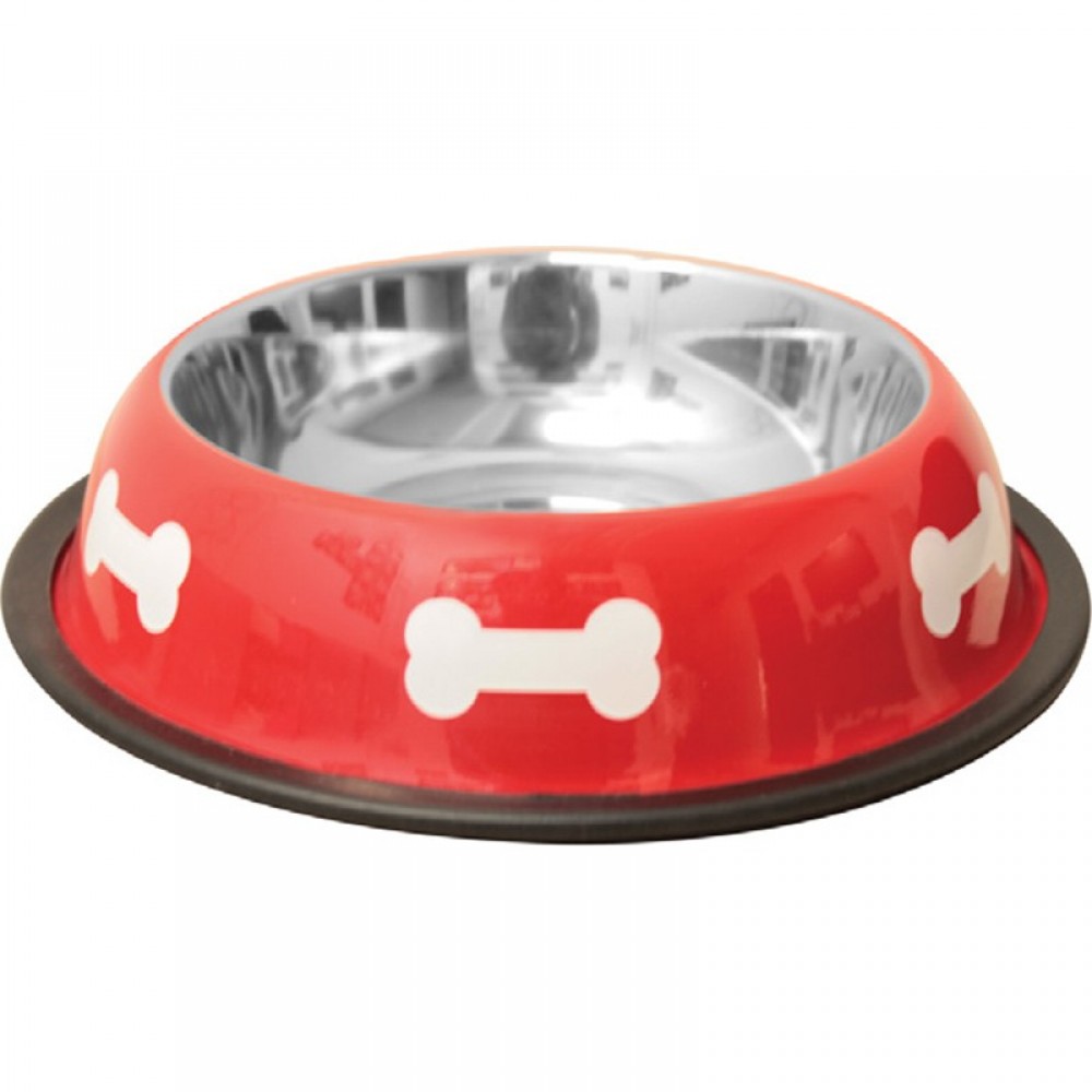 COMEDOURO L AÇO INOXIDAVEL VERMELHO / OSSOS 1800ML