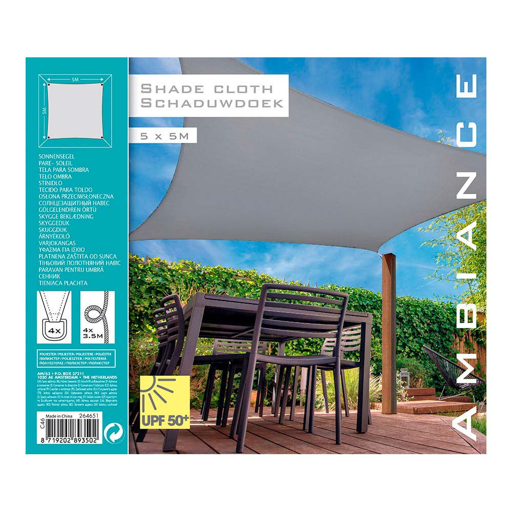 TOLDO VELA QUADRADO CINZA CLARO 5 X 5MT AMBIANCE