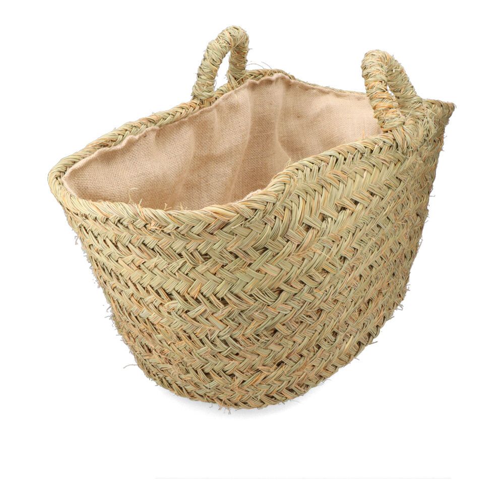 CESTO OVAL DE PALHA COM FORRO PARA LENHA 60X35X45CM