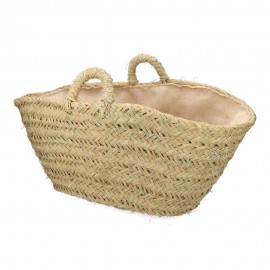 CESTO OVAL DE PALHA COM FORRO PARA LENHA 60X35X45CM