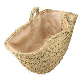 CESTO OVAL DE PALHA COM FORRO PARA LENHA 60X35X45CM