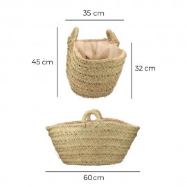 CESTO OVAL DE PALHA COM FORRO PARA LENHA 60X35X45CM