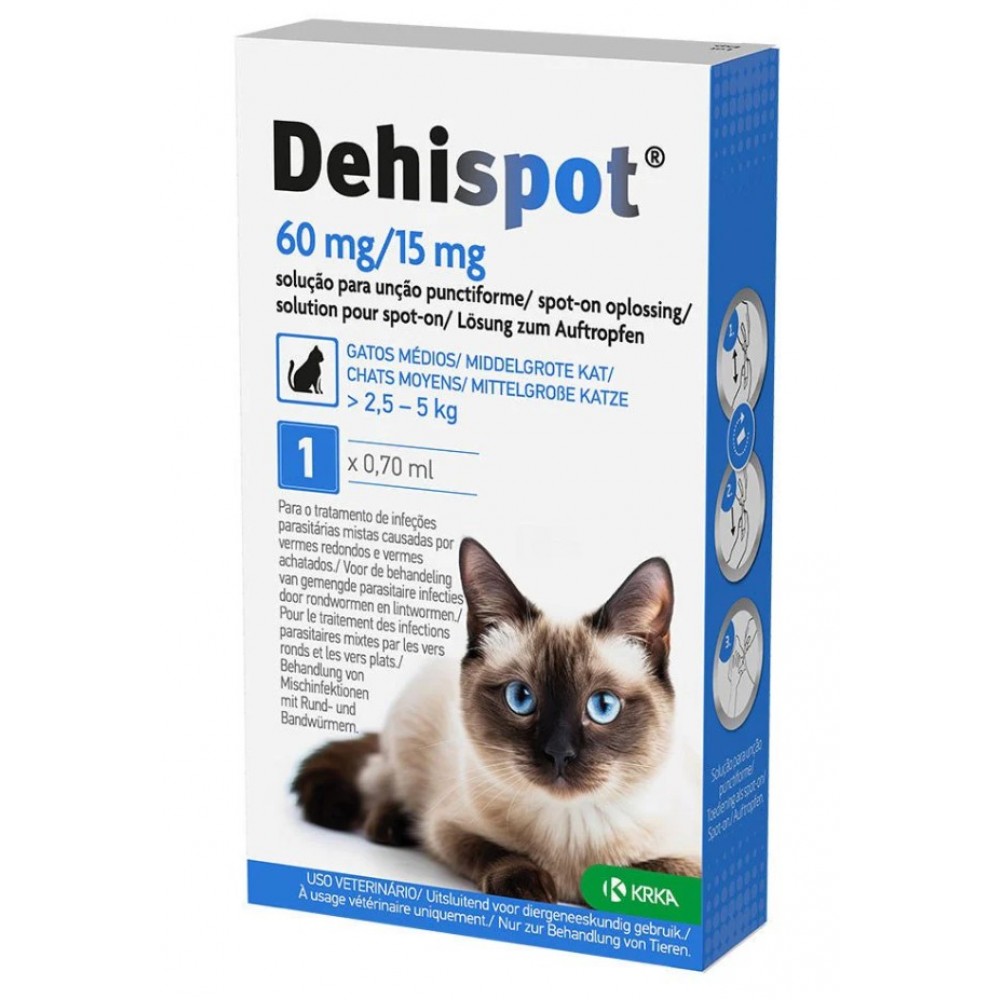 DEHISPOT 60MG /15MG P/ GATOS MED. 2.5 - 5KG - 1 PIP