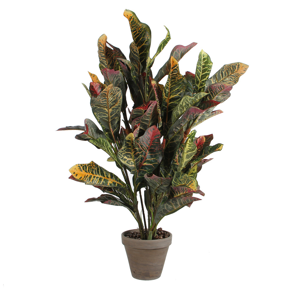 CROTON ARTIFICIAL VERDE EM VASO CINZENTO