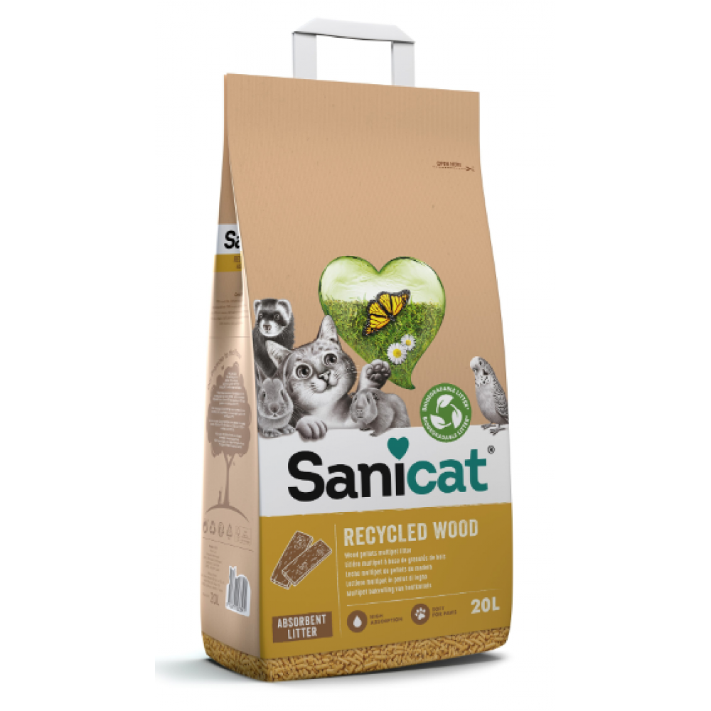 SANICAT  ABSORVENTE PARA GATOS ORGANIC RECYCLED WOOD 20L