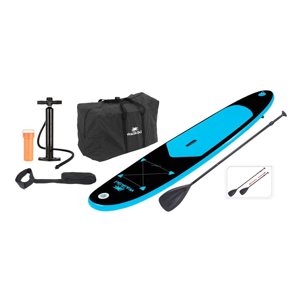 PRANCHA PADDLE SURF INSUFLAVEL AZUL/PRETA COM PÁ, BOMBA INSUFLAR E SACO 281 X 71 X10 CM