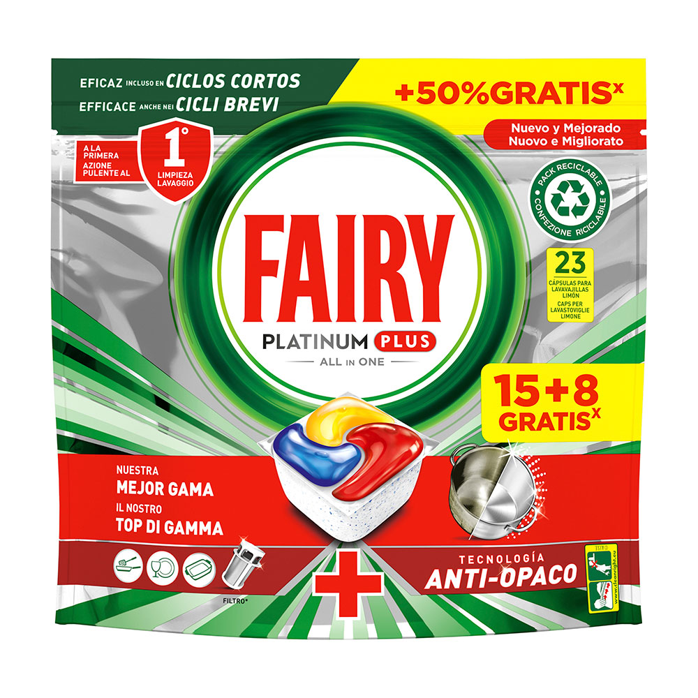 FAIRY DETERGENTE MAQUINA LOIÇA PASTILHAS PLATINUM PLUS 15+8 GRATIS
