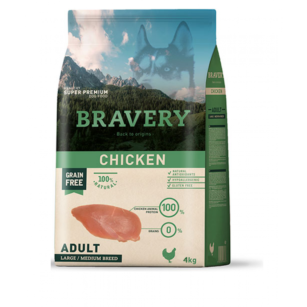 BRAVERY CAO ADULTO  CHICKEN MEDIUM/LARGE BREEDS - 4KG