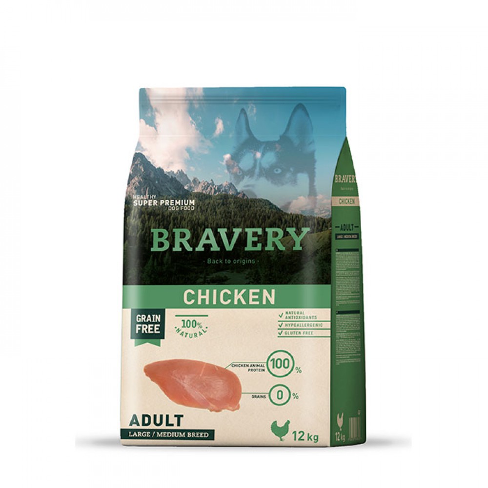 BRAVERY CAO ADULTO  CHICKEN MEDIUM/LARGE BREEDS - 12KG