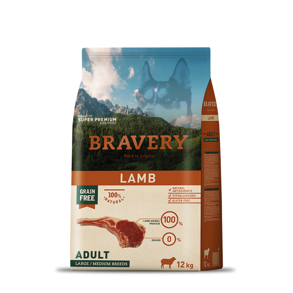 BRAVERY CAO ADULTO  LAMB MEDIUM/LARG BREEDS - 12KG
