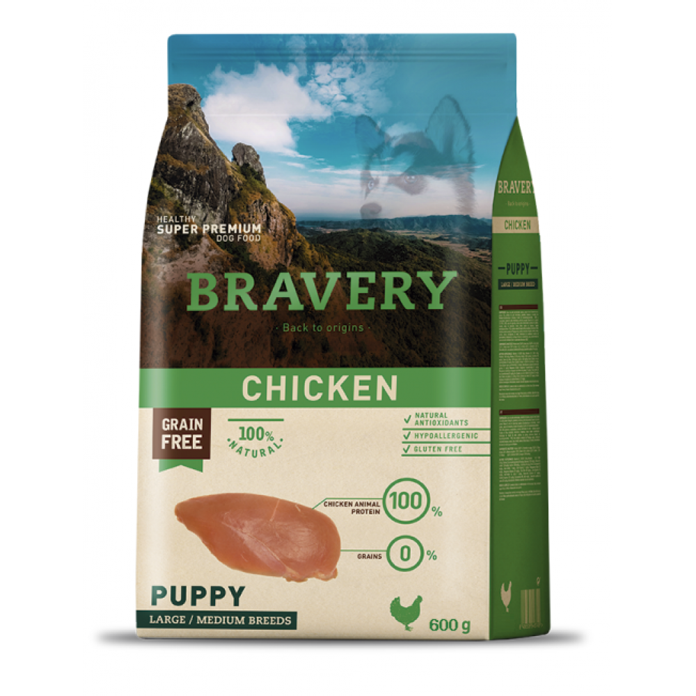 BRAVERY CAO PUPPY CHICKEN MEDIUM/LARGE BREEDS - 600G
