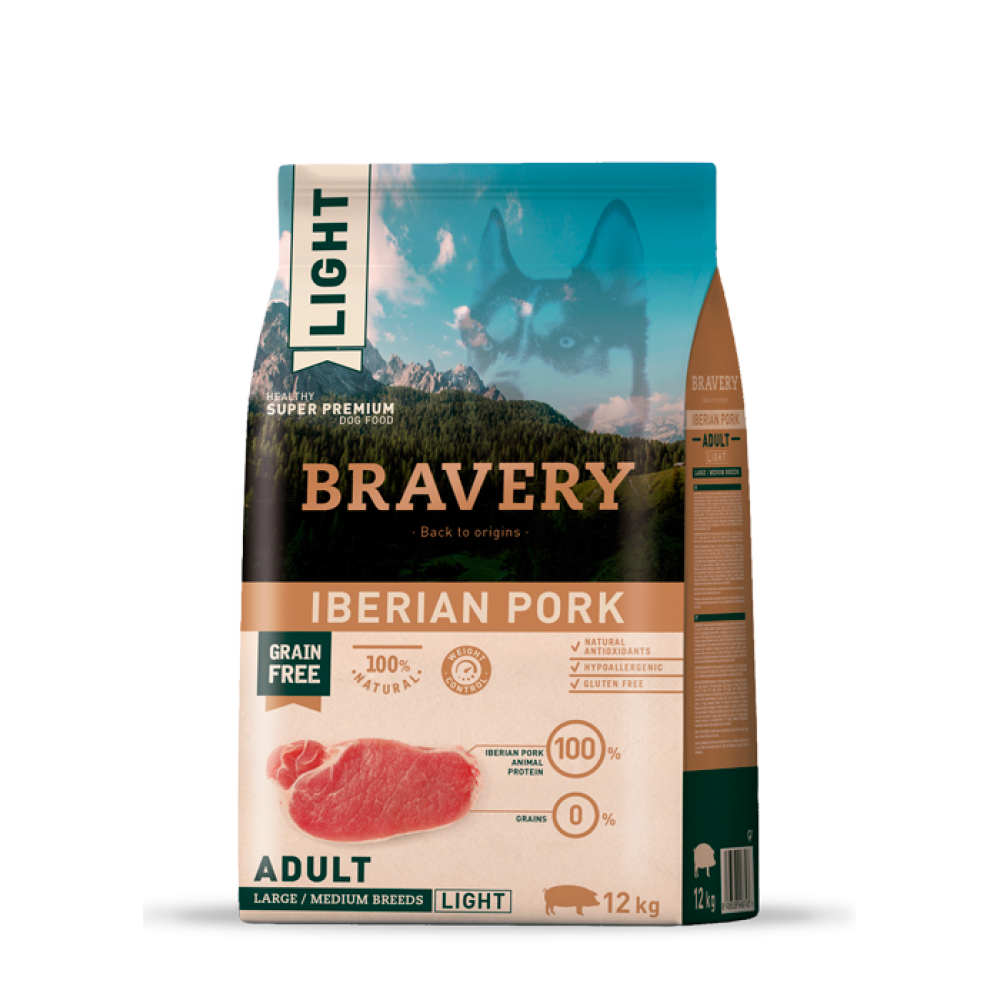 BRAVERY CAO ADULTO IBERIAN PORK  MEDIUM/LARG BREEDS (LIGHT) - 12KG