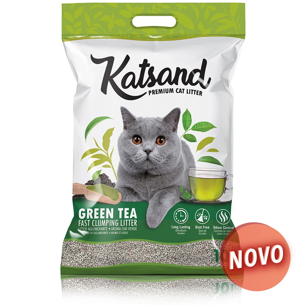 AREIA P/ GATOS KATSAND CAT LITTER CHA VERDE - 10LT / 8 KG