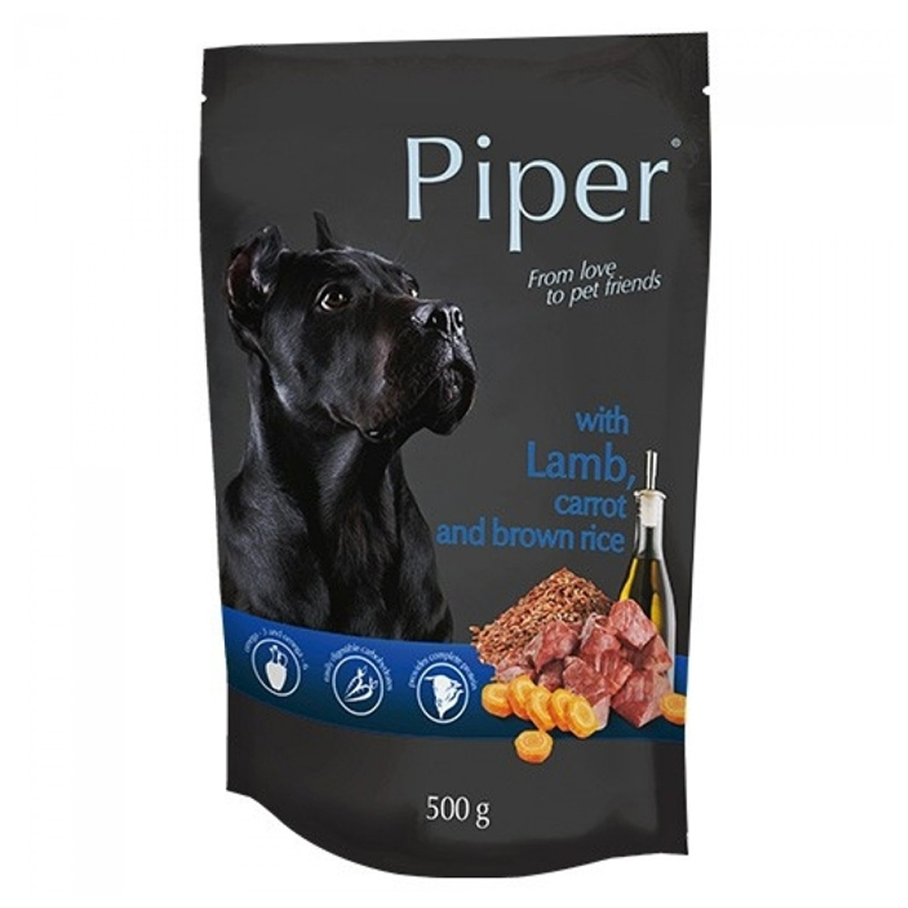 PIPER - CÃO ADULTO COM BORREGO, CENOURA E ARROZ INTEGRAL 500 GR