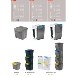 BALDE ECO PONTO COM TAMPA COR CINZA - KIT 3
