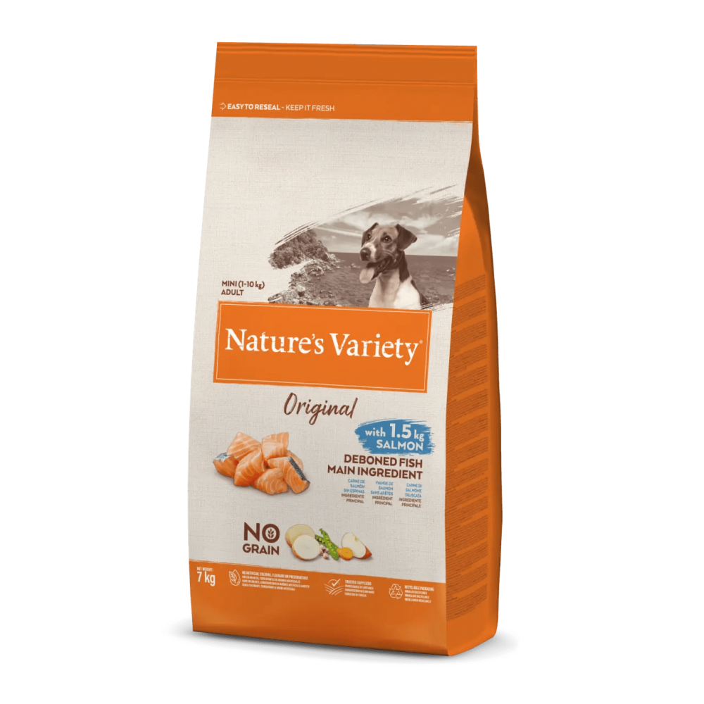 NATURE'S VARIETY ORIGINAL  CAO ADULTO MINI NO GRAIN SALMÃO - 7 KG