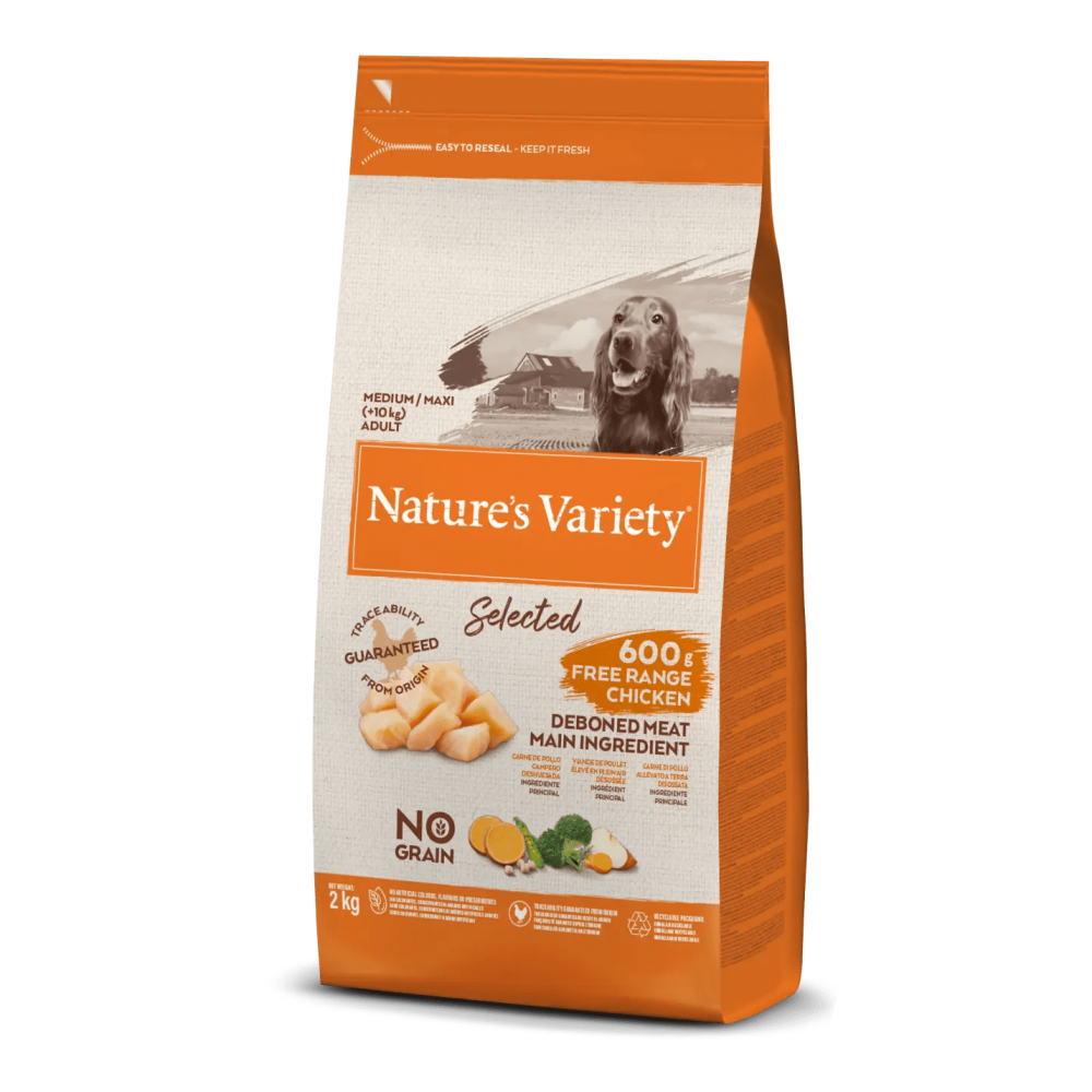 NATURE'S VARIETY SELECTED  CAO ADULTO MEDIUM/MAXI  NO GRAIN FRANGO DO CAMPO -  2 KG
