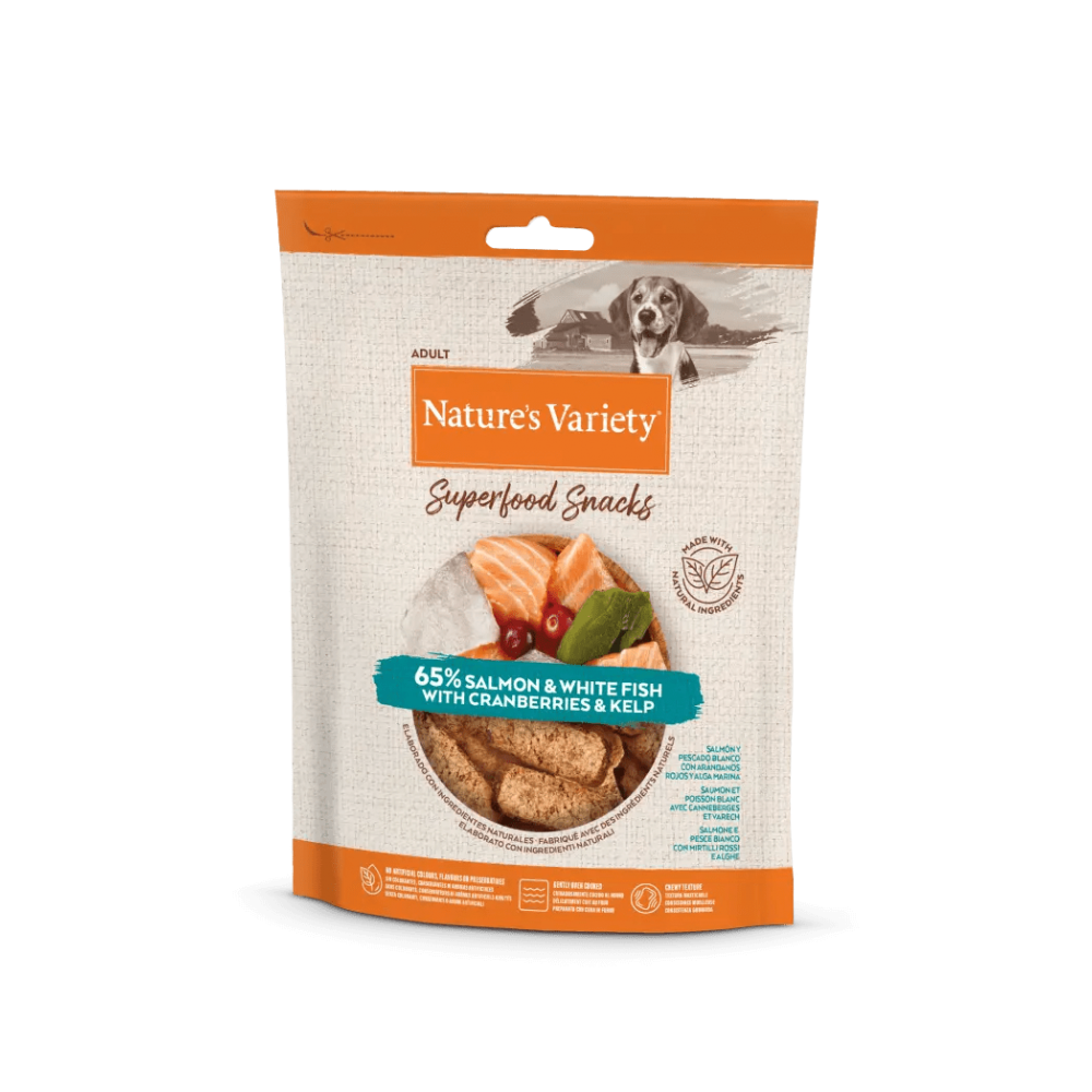 NATURE'S VARIETY CAO SUPERFOOD SNACKS SALMÃO (8X85G)
