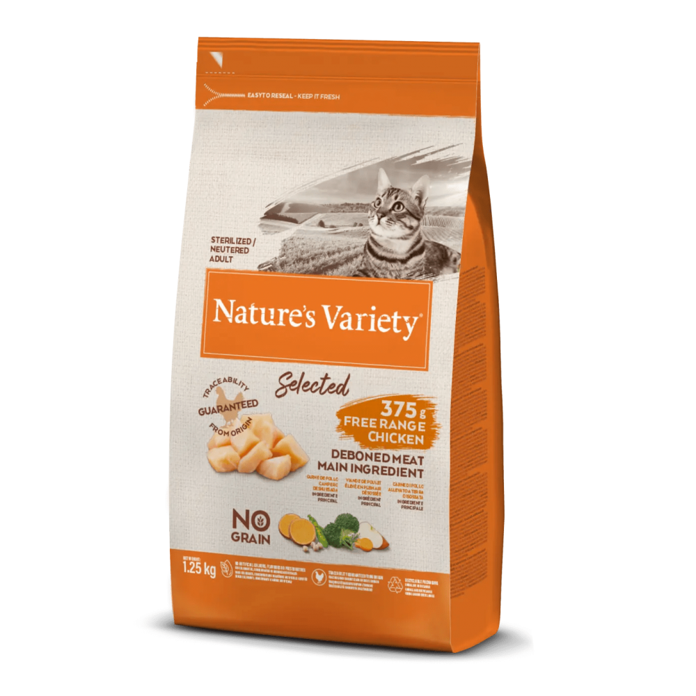 NATURE'S VARIETY SELECTED  GATO  STERILIZED/NEUTEREDADULTO NO GRAIN FRANGO DO CAMPO - 1,25KG