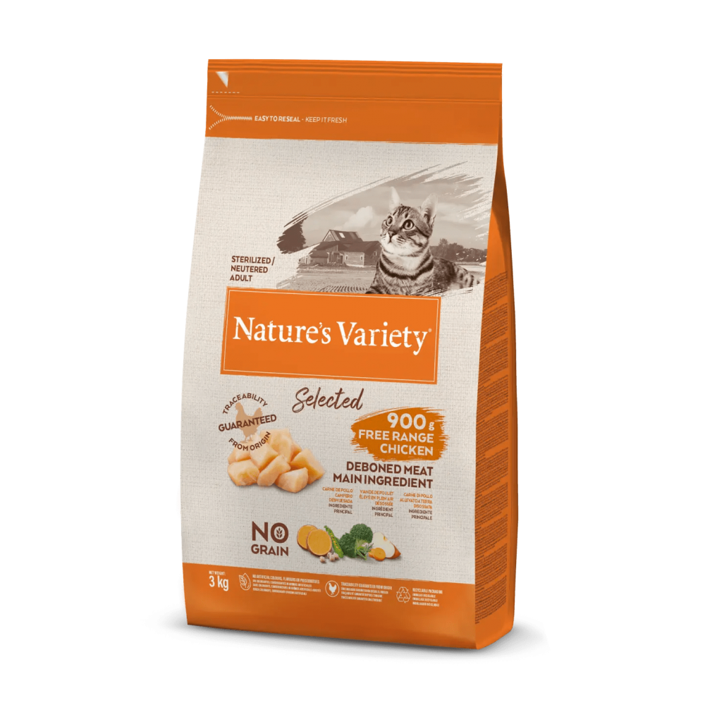 NATURE'S VARIETY SELECTED  GATO  STERILIZED/NEUTEREDADULTO NO GRAIN FRANGO DO CAMPO - 3KG