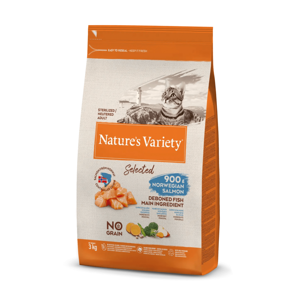 NATURE'S VARIETY SELECTED  GATO  STERILIZED/NEUTEREDADULTO NO GRAIN SALMÃO DA NORUEGA - 3KG
