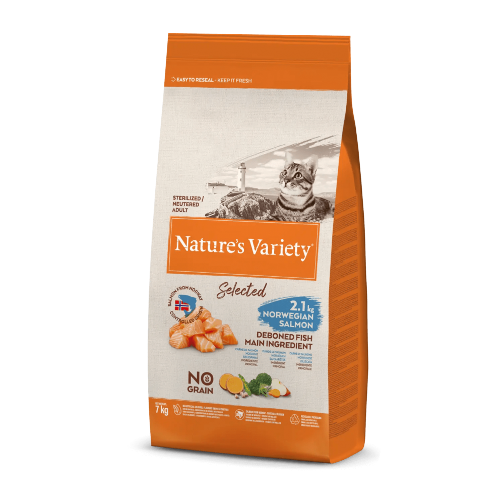 NATURE'S VARIETY SELECTED  GATO  STERILIZED/NEUTEREDADULTO NO GRAIN SALMÃO DA NORUEGA - 7KG