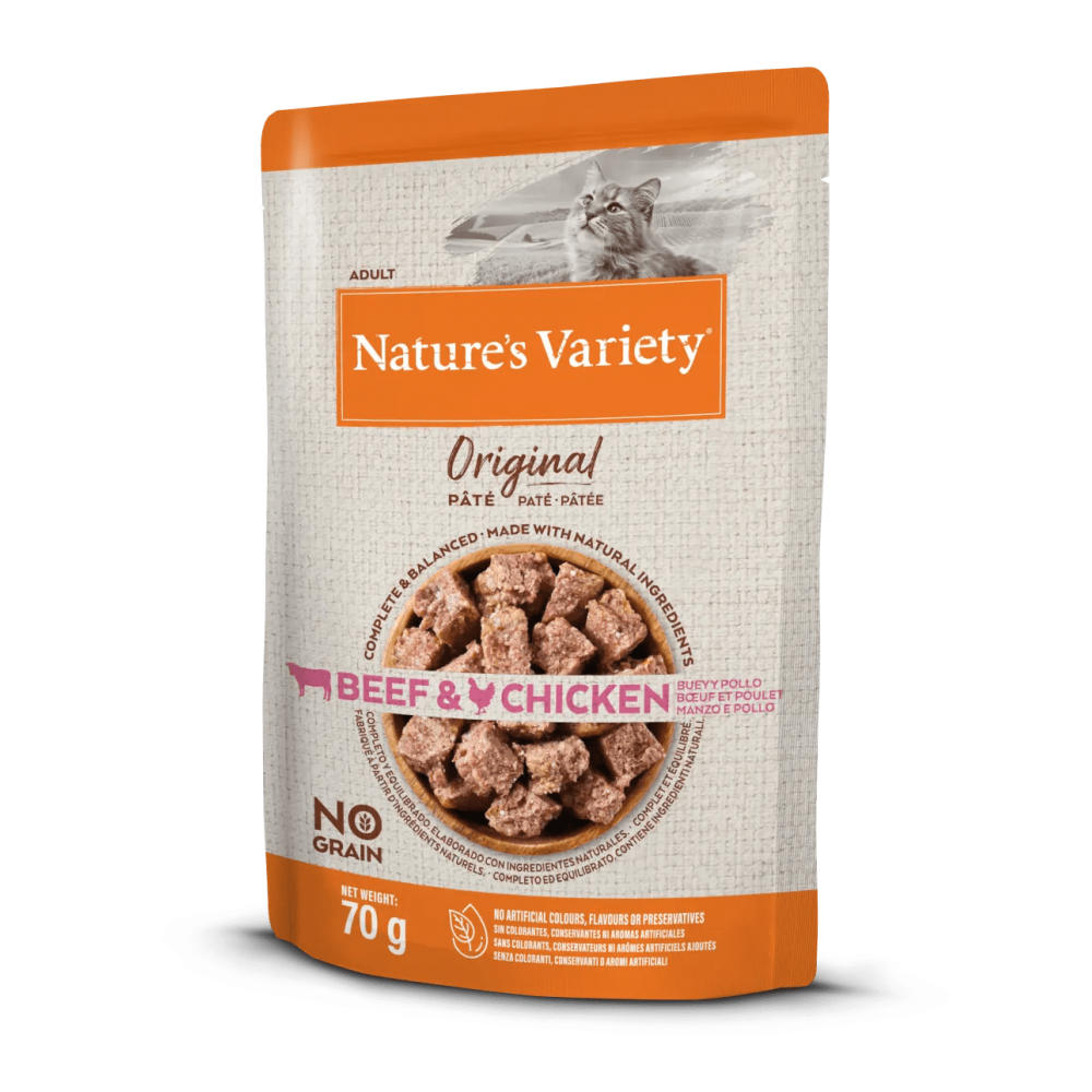 NATURE'S VARIETY ORIGINAL GATO WET NO GRAIN VACA E FRANGO (12X70G)